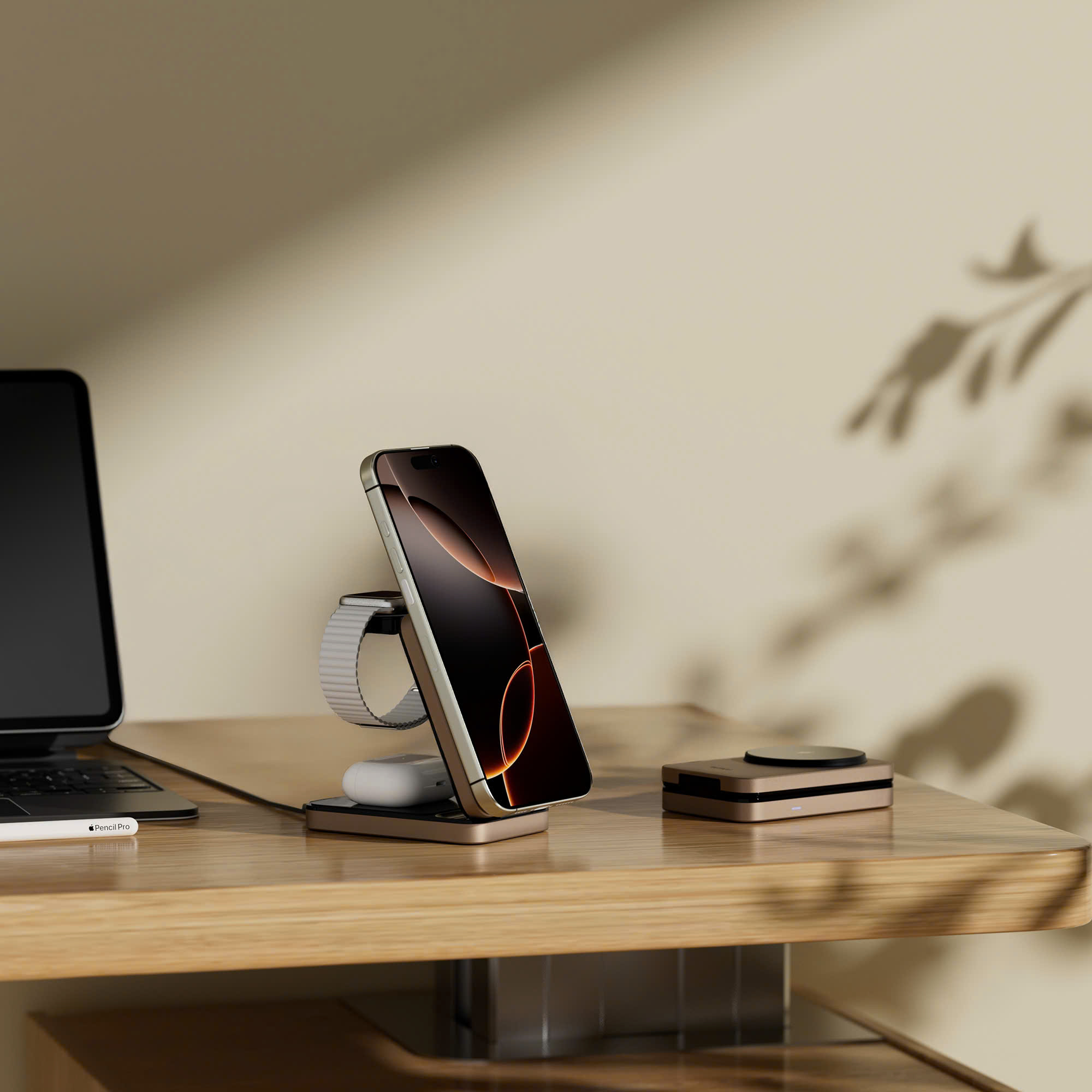 Dock Sạc Không Dây Từ Tính 3 in 1 – Wi WU Wi-W038 Sạc cùng lúc 3 i Phone + A pple Watch + Air Pods chỉ với 1 thiết bị duy nhất - hàng nhập khẩu