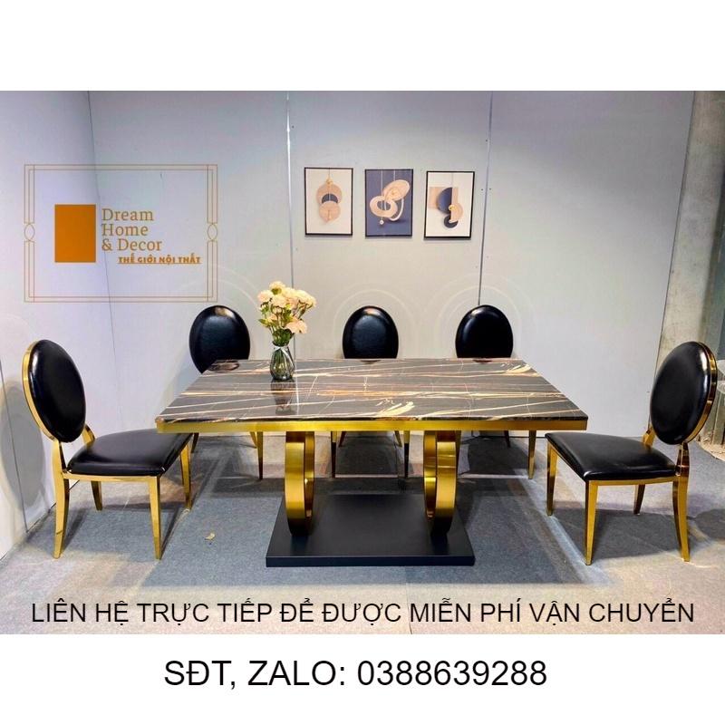Bộ bàn ghế ăn nhập khẩu bàn double kết hợp ghế louis mạ vàng cực chanh xả