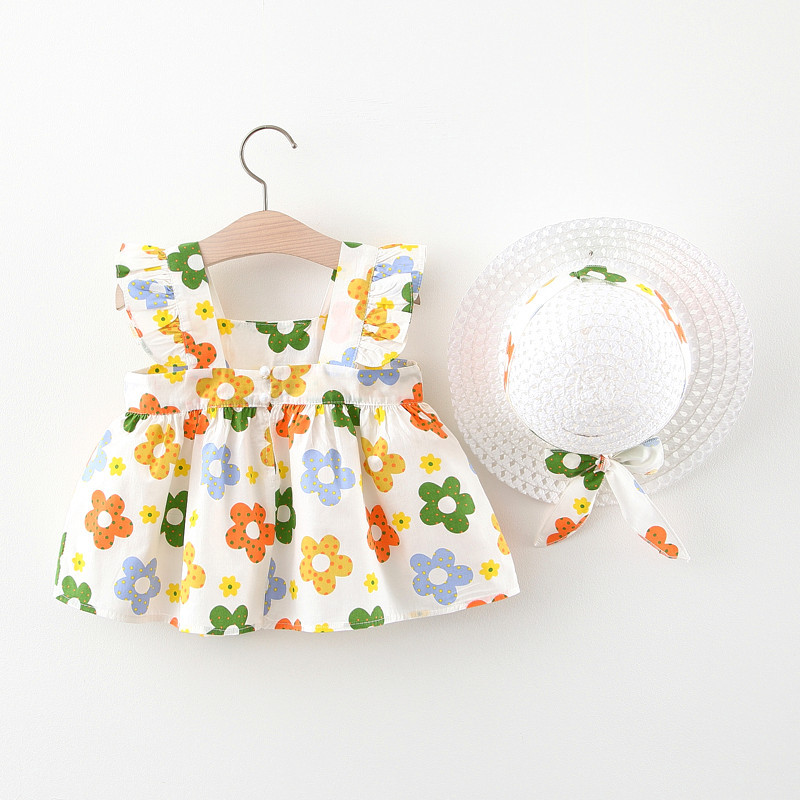 Set đầm cho bé kèm mũ rộng vành xinh xắn, đầm đi biển mùa hè cho bé từ 9-18kg - váy xòe cho bé dễ thương (SD-3655G)