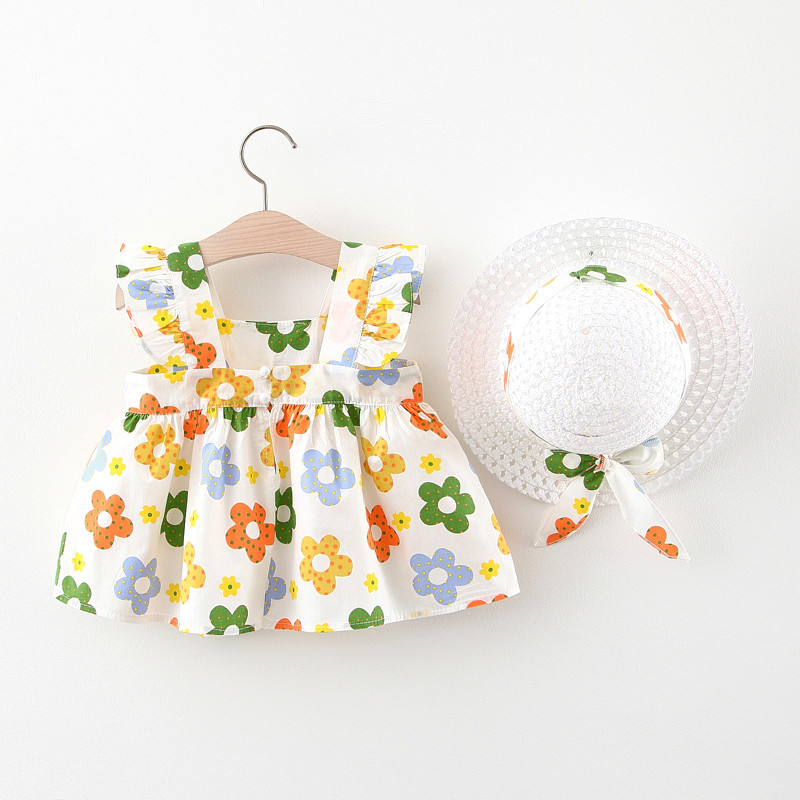 Set đầm cho bé kèm mũ rộng vành xinh xắn, đầm đi biển mùa hè cho bé từ 9-18kg - váy xòe cho bé dễ thương