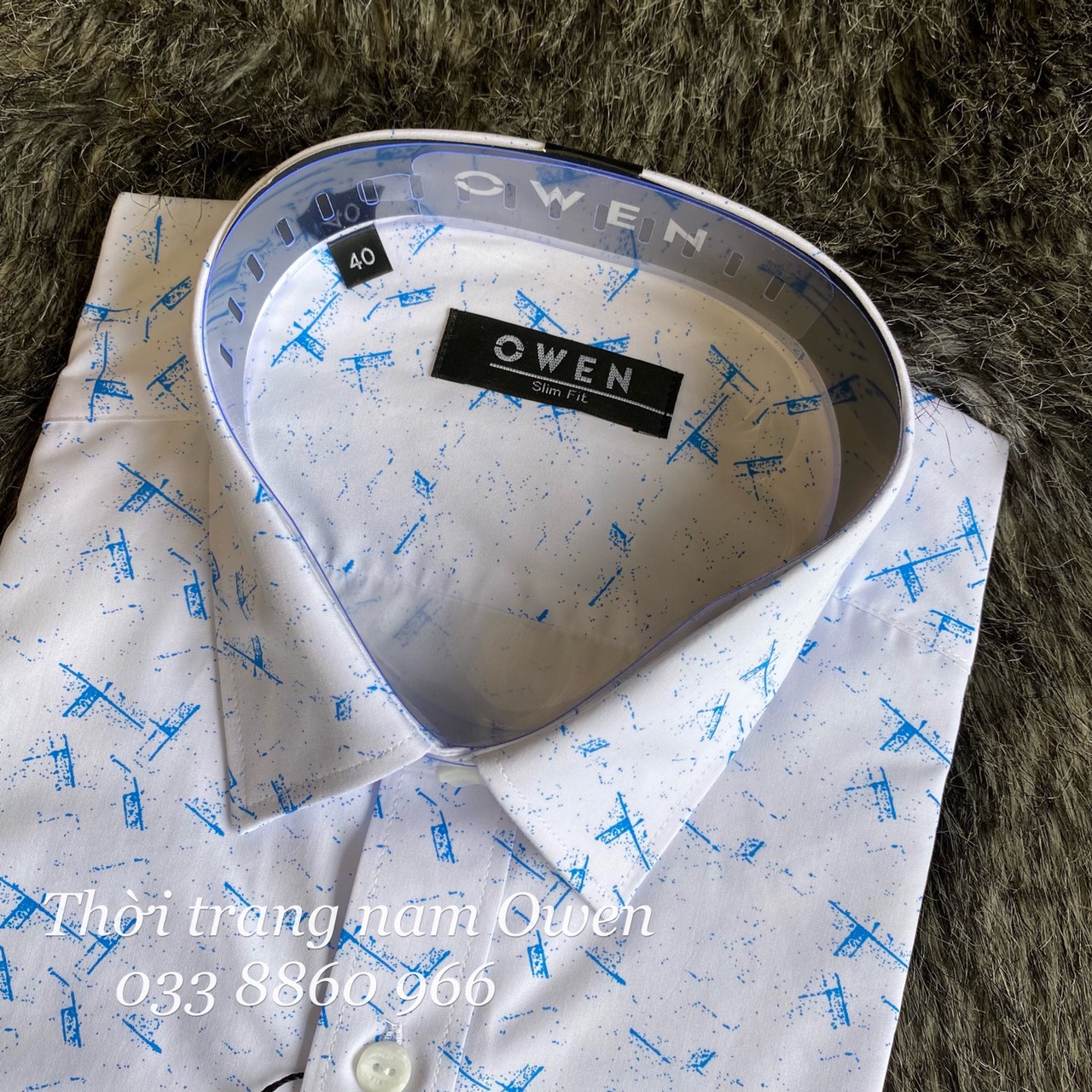 OWEN - Áo sơ mi dài tay Owen Slimfit chất sợi tre màu trắng in hình 23371