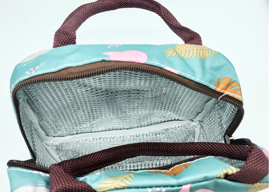 Túi xách giữ nhiệt màu xanh ngọc in hạc hồng, voi xám loại tốt dày GD012