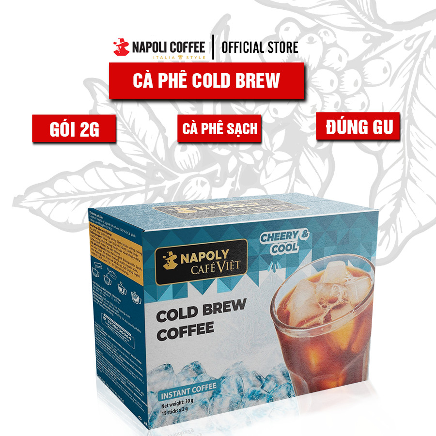 COLD BREW COFFEE - Cà phê đen không đường sấy lạnh hòa tan Napoli Coffee hộp 15 gói x 2g