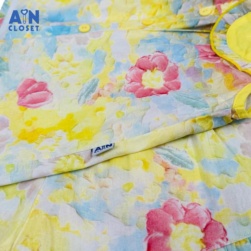 Bộ quần áo Ngắn bé gái họa tiết hoa Trà My 3D Vàng cotton. - AICDBGHROYK2 - AIN Closet