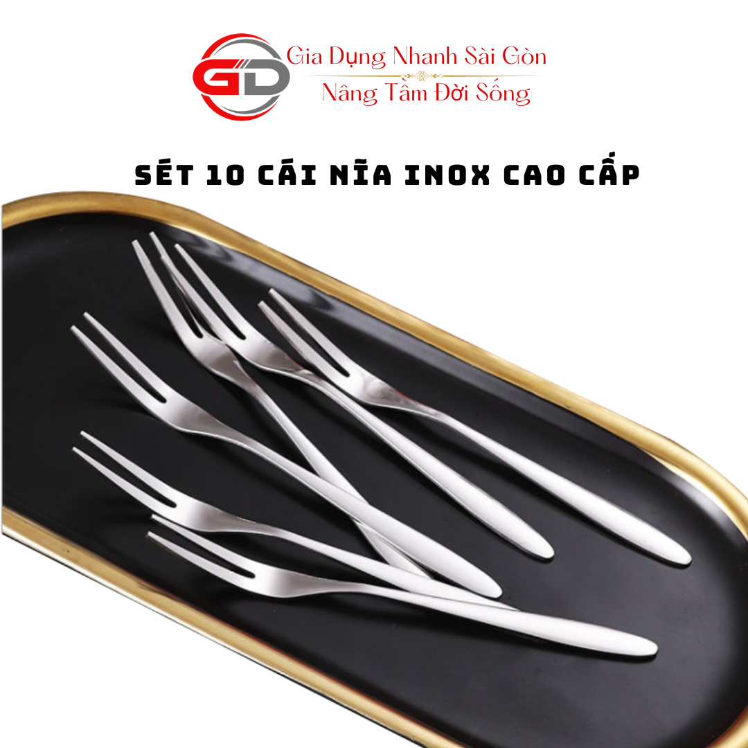 Bộ 10 Nĩa Xiên Inox 304 Cao Cấp Dùng Phòng Ăn Sang Trọng