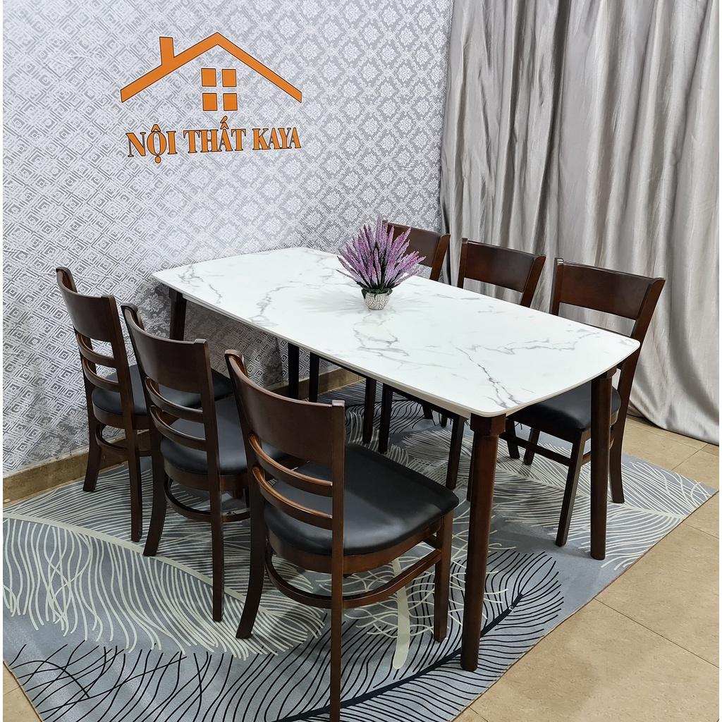 Bộ bàn 6 ghế Mostar 1m6, Mặt bàn với nguyên liệu gỗ HDF lõi xanh chống ẩm chống trầy nhập trực tiếp từ Malaysia Sơn Giả Đá màu Nâu bằng công nghệ Hàn Quốc