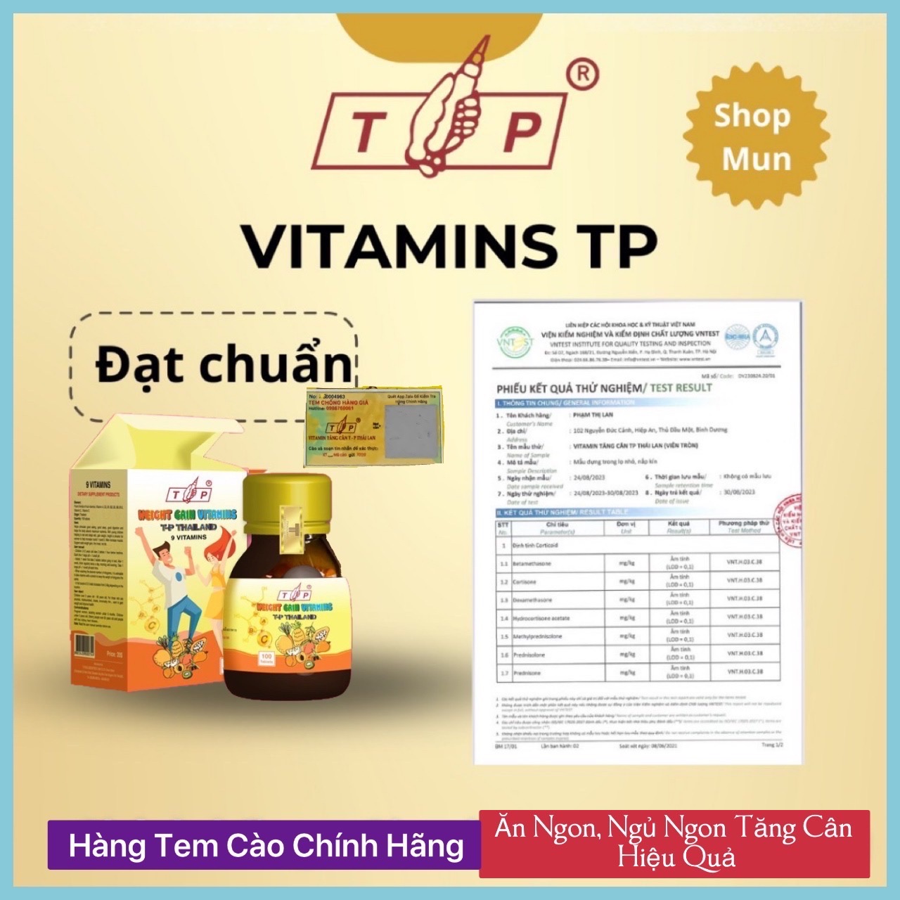 Hình ảnh Viên Tăng Cân 9 Vitamin TP Thái Lan. Loại Tem Cào Hộp 100 Viên Hỗ Trợ Ăn Ngon, Ngủ Ngon Cải Thiện Cân Nặng.