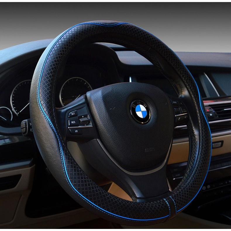 Bọc Vô Lăng Ô Tô Da Bò Cao Cấp Màu Đen Chỉ Xanh