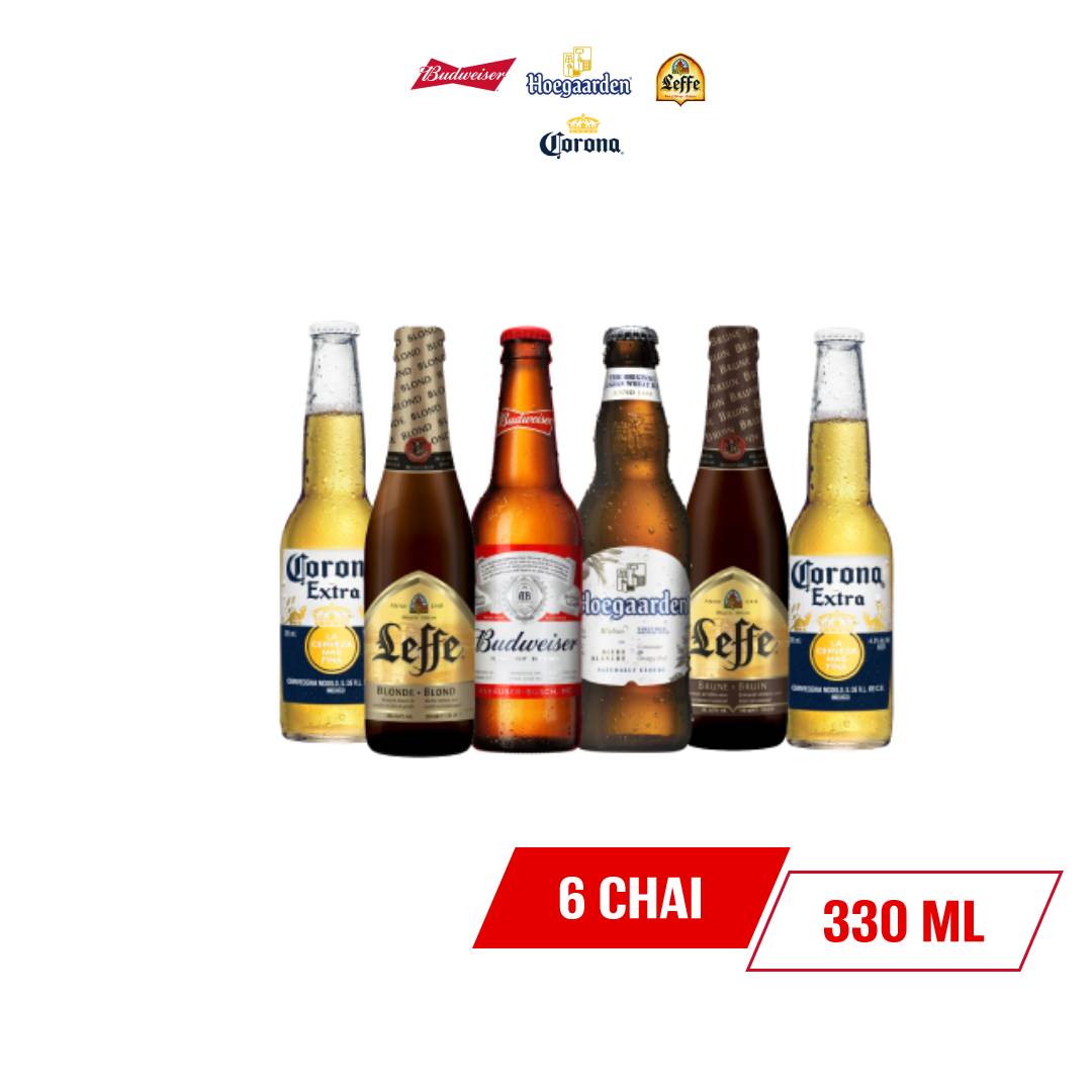 Lốc 6 chai bia Beers of the world – Phiên Bản Mùa Hè (Budweiser, Leffe, Hoegaarden, Corona)