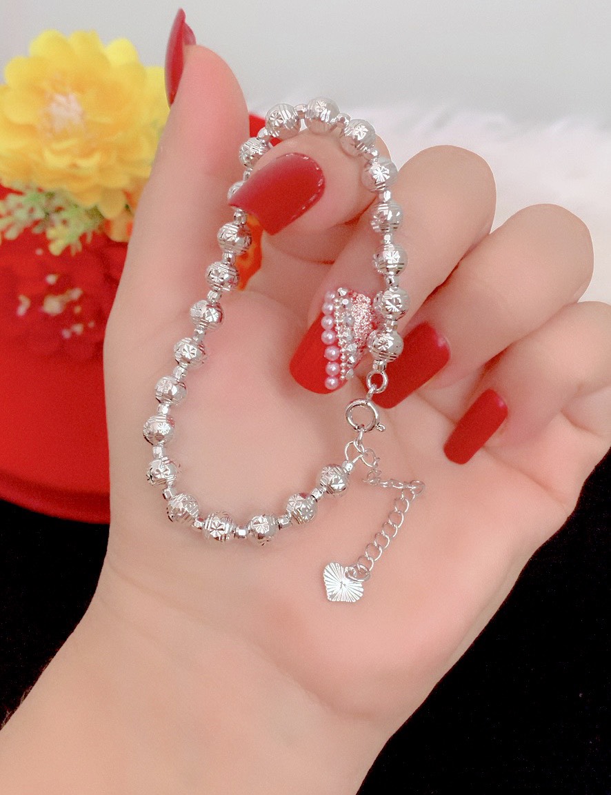 Lắc tay bi chạm mạ bạch kim cao cấp p606