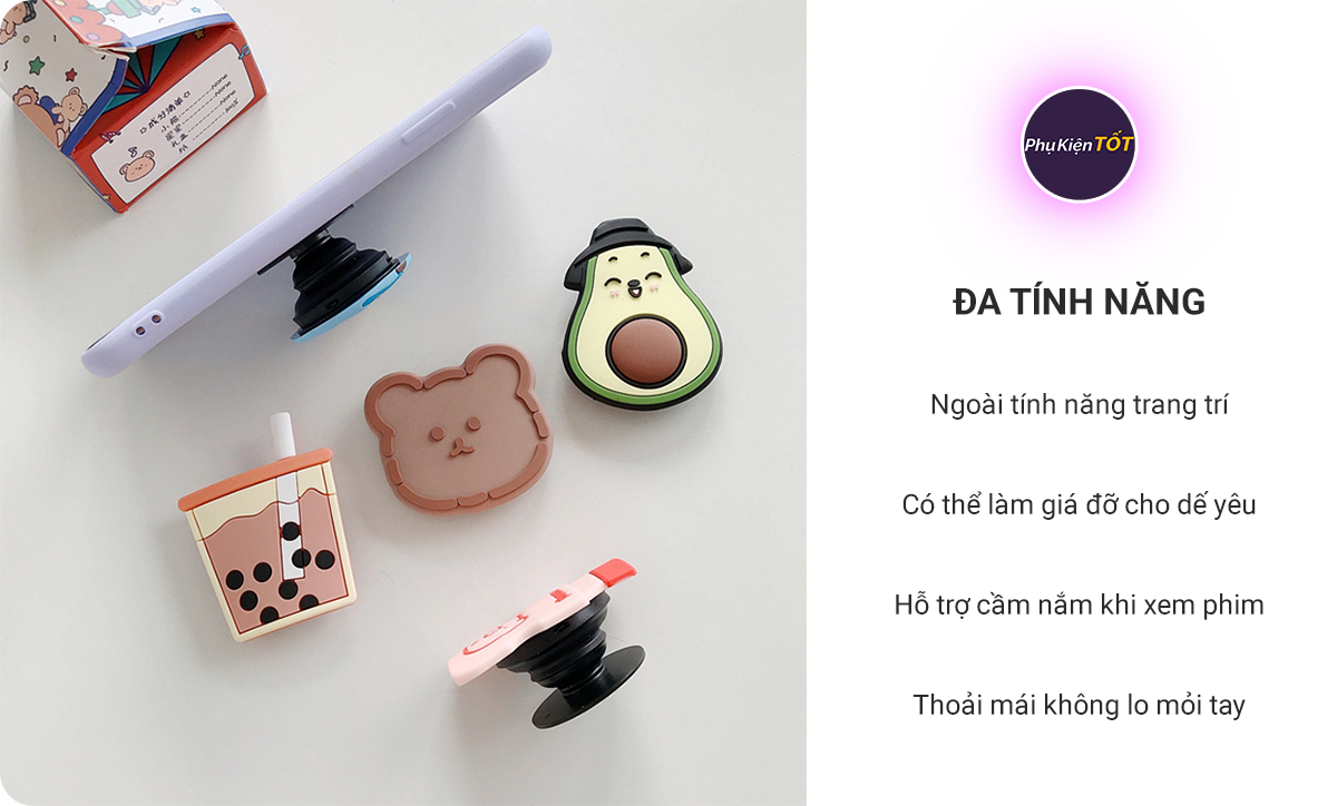 Giá đỡ điện thoại chống lưng Popsocket, hỗ trợ cằm nắm tiện lợi xoay 360 độ hình thú dễ thương - Phù hợp với mọi dòng điện thoại ( Màu Ngẫu Nhiên)