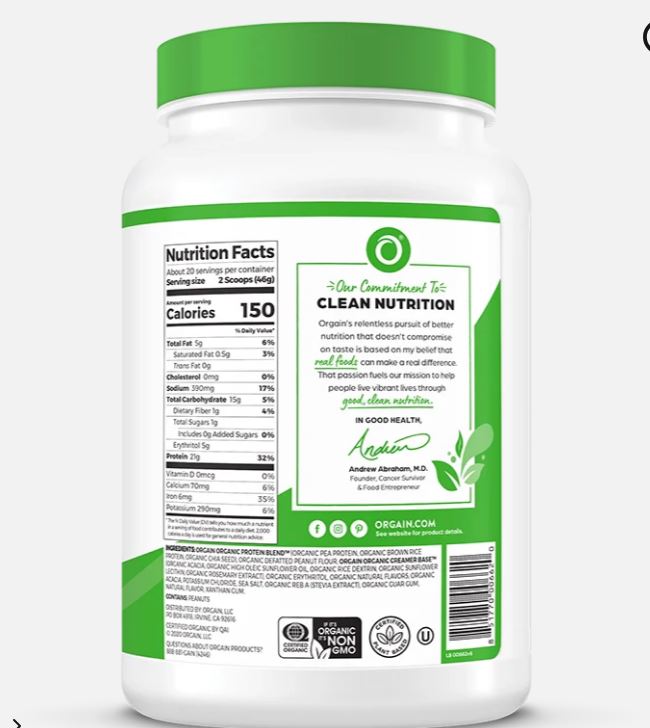 Date 03/2026  Bột đạm thực vật và protein hữu cơ Orgain Mỹ vị bơ đậu phộng 920g - Organic Protein