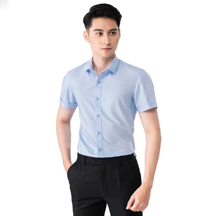 Áo sơ mi nam ngắn tay form dáng slim fit học sinh công sở vải lụa dãn mềm