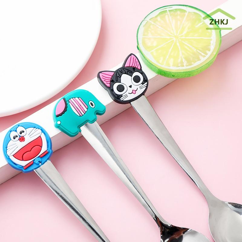 Muỗng Uống Cà Phê Bằng Thép Không Gỉ Với Tay Cầm Silicone Kiểu Dáng Hoạt Hình Xinh Xắn