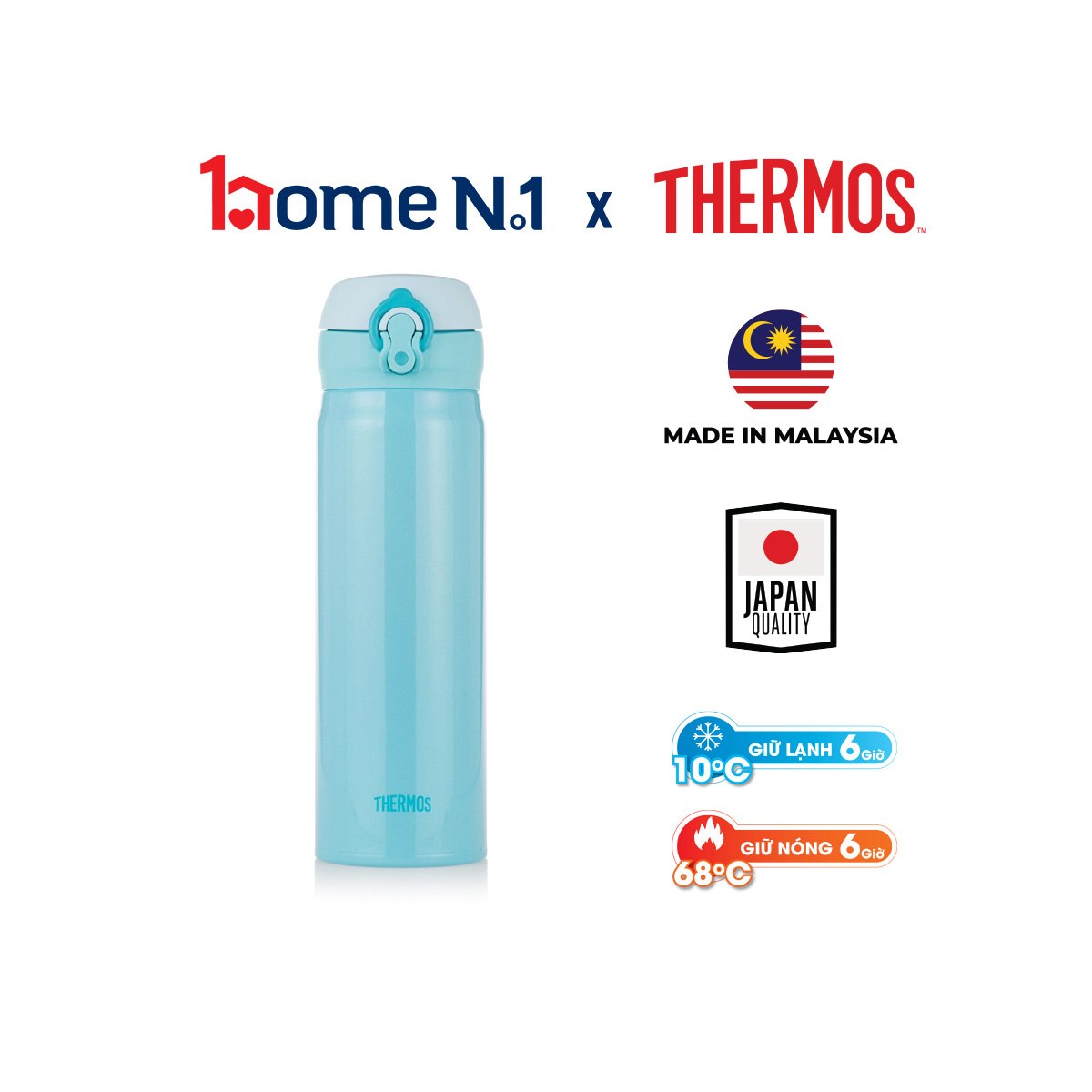 Bình giữ nhiệt Nhật Bản inox Thermos nút bấm 500ml JNL 502 SBR (JNL - 500/2) - Hàng chính hãng