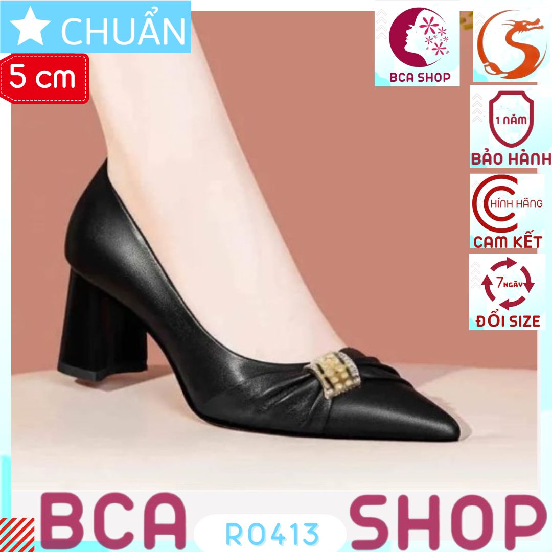 Giày cao gót nữ 5p RO413 ROSATA tại BCASHOP mũi nhọn đính nơ và hạt lấp lánh - màu đen