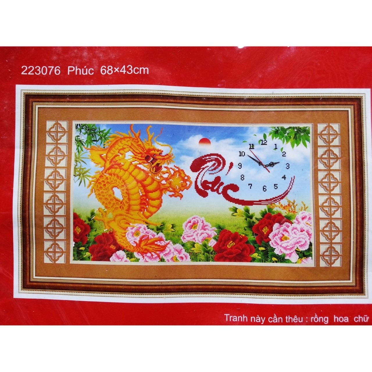 TRANH THÊU CHỮ THẬP ĐỒNG HỒ PHÚC 68x43CM TỰ THÊU