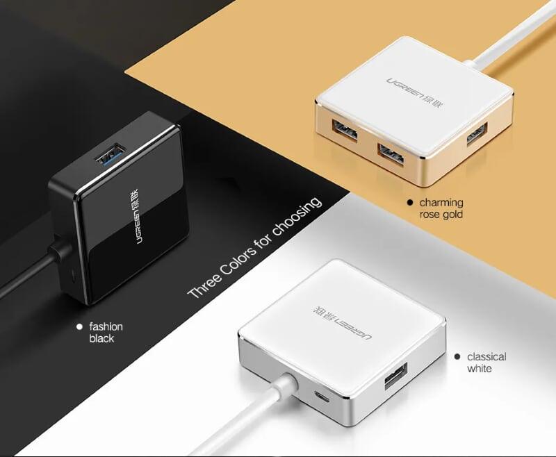 Ugreen UG20784US168TK 1M màu Vàng Bộ chia HUB USB 3.0 sang 4 USB 3.0 vỏ hợp kim nhôm hỗ trợ nguồn 5V - HÀNG CHÍNH HÃNG