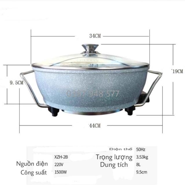 Chảo lẩu điện đa năng  nồi lẩu tròn vân đá kèm hấp xửng 30cm