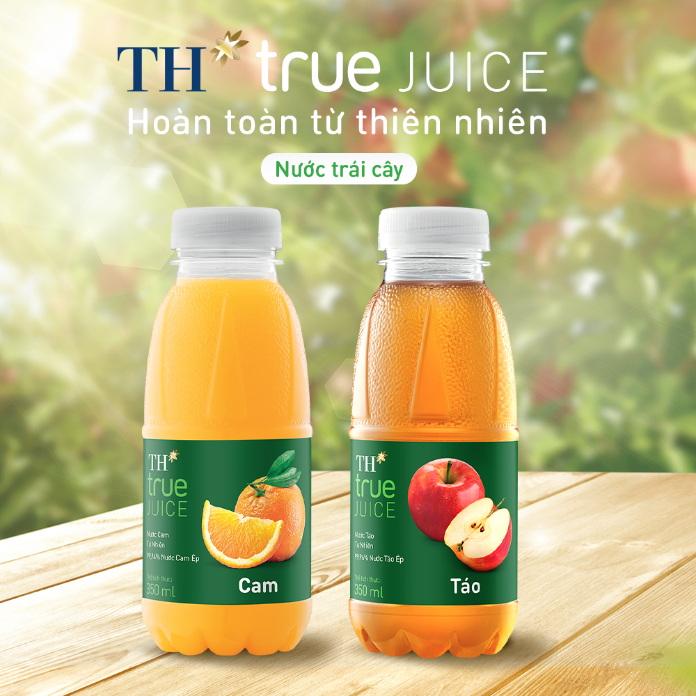 Thùng 12 chai táo tự nhiên &amp; 12 chai nước cam tự nhiên TH True Juice 350ml (350ml x 24 chai)