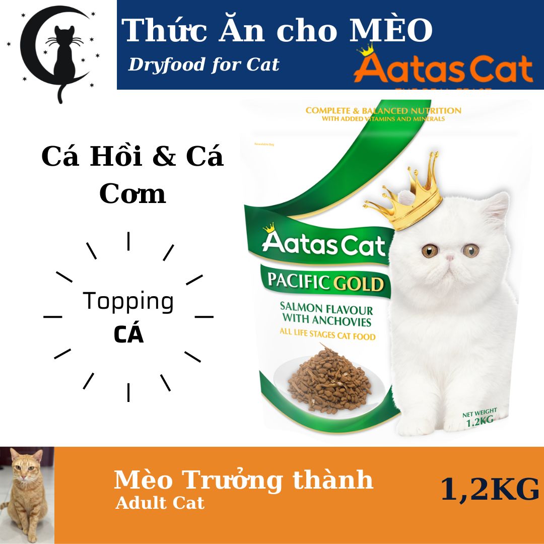 Aatas Cat [GOLD] Thức Ăn Hạt cho MÈO vị Cá Hồi mix Cá Cơm Sấy 1,2Kg