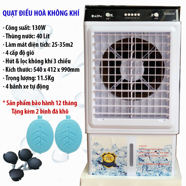 Quạt Điều Hoà Không Khí 40 Lít, Diện Tích Làm Mát 20-35m², Công Nghệ Nhật Bản Cao Cấp, Inverter Tiết Kiệm Điện - Giao Nhanh Toàn Quốc, Hàng Chính Hãng AZPro
