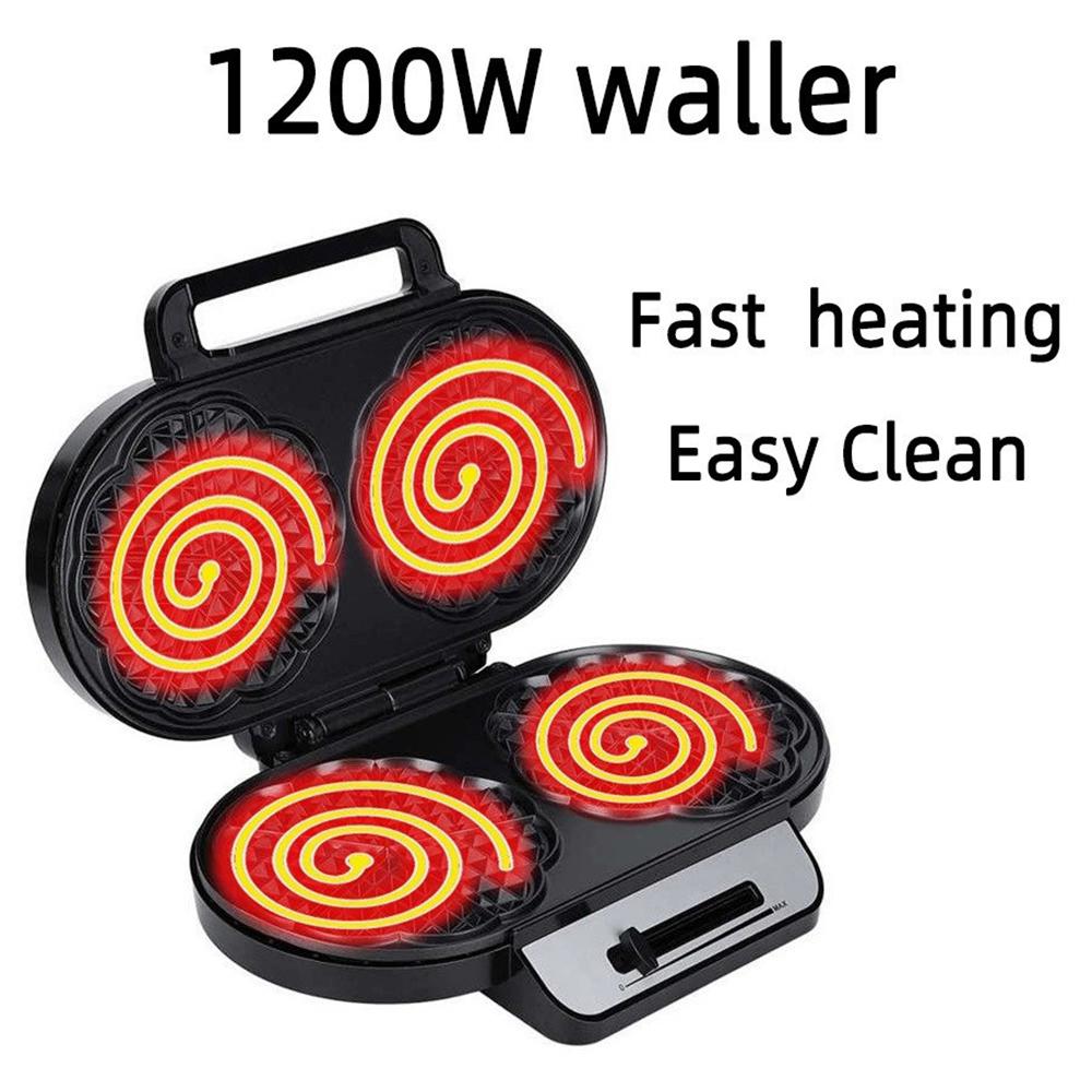 1200W No-Drip Waffle Iron Maker Temperature Control Sandwich Machine Easy Clean Non-Stick