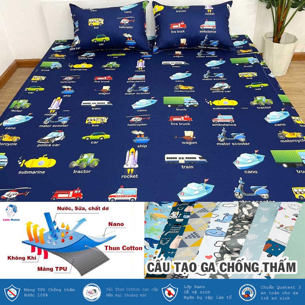 Ga chống thấm Cotton họa tiết phương tiện giao thông tiếng anh cho bé