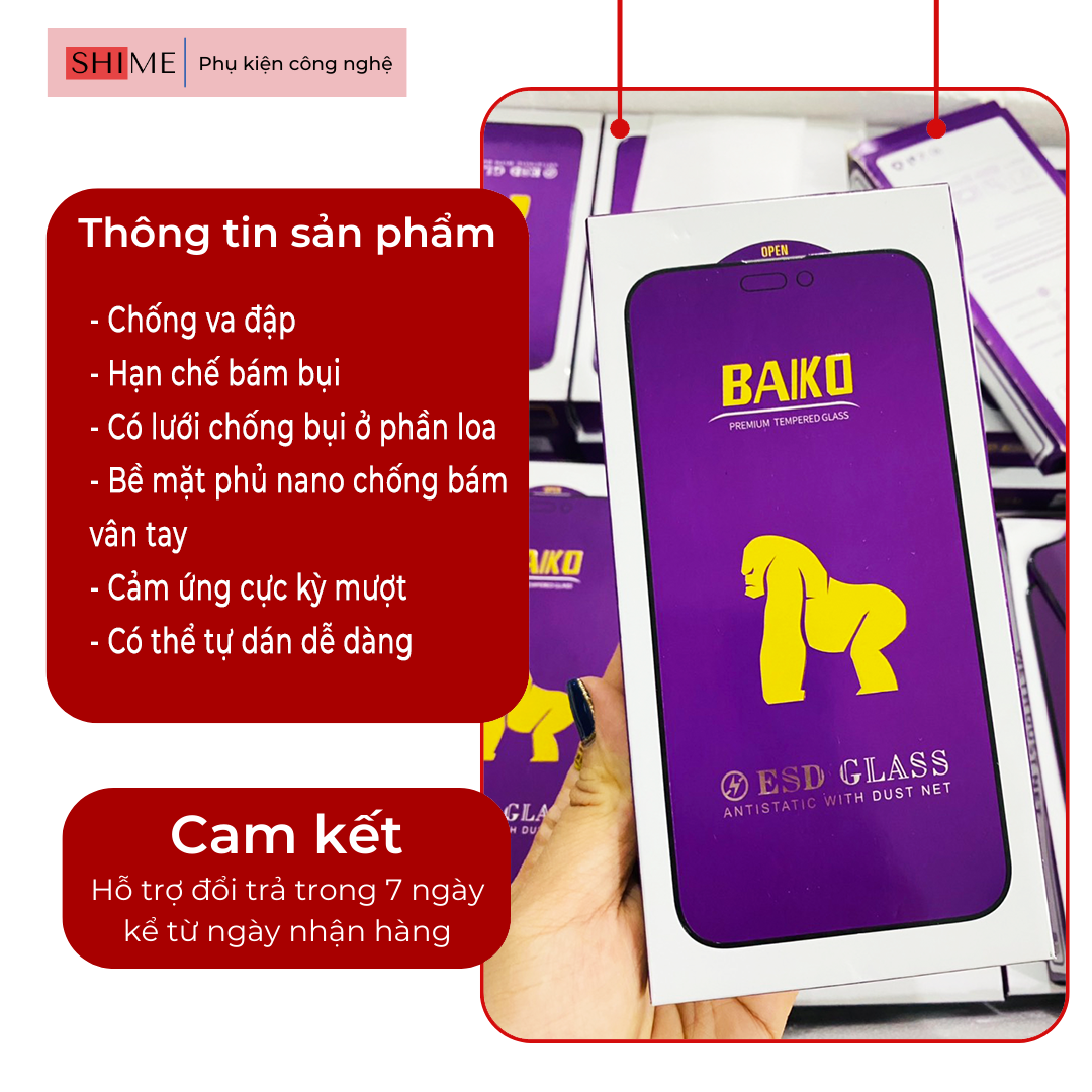Kính cường lực Baiko tím, bền hơn, xịn hơn baiko, kingkong thường