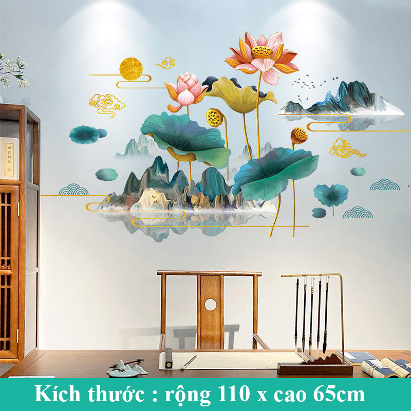 Sticker Giấy Dán Tường Decal Dán tường Tranh Dán Tường Trang Trí Tường Mẫu Hoa Sen ZH-1020