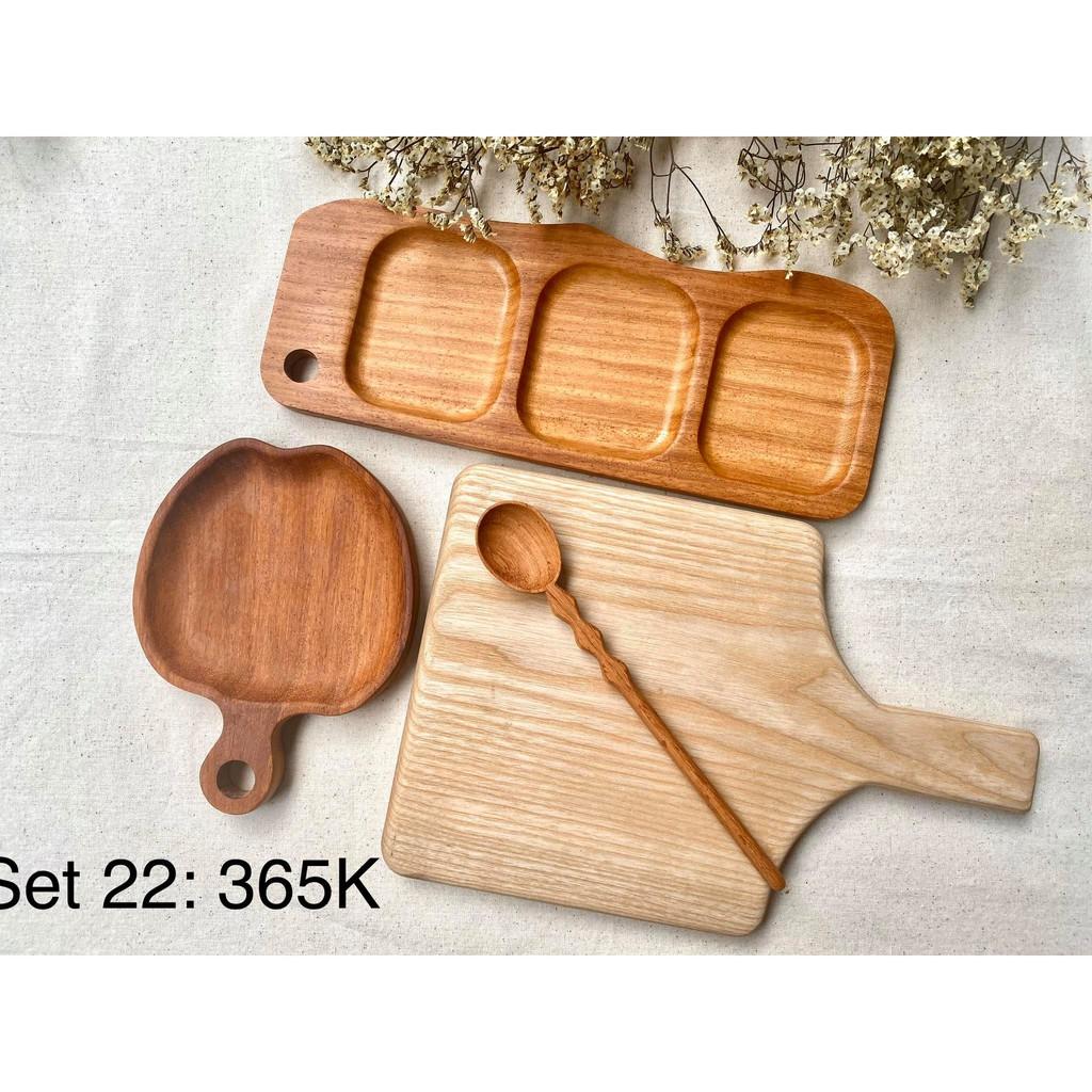 Set 22 Khay gỗ tần bì và gỗ đỏ nguyên khối