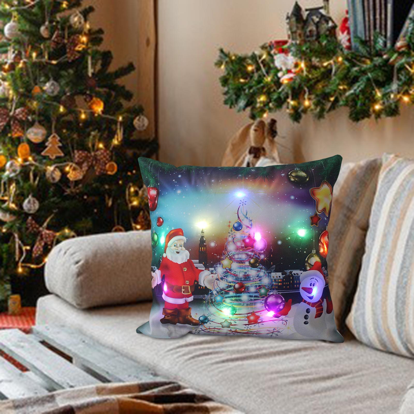 Christmas Pillow Cover Pillowcase with Light Xmas Cushion Cover for Living Room Bedroom
