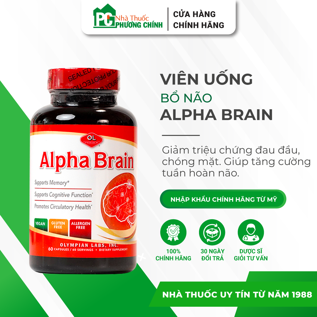 Viên Uống Bổ Não Alpha Brain Olympian Labs - Cải Thiện Trí Nhớ, Tăng Tuần Hoàn Máu Não