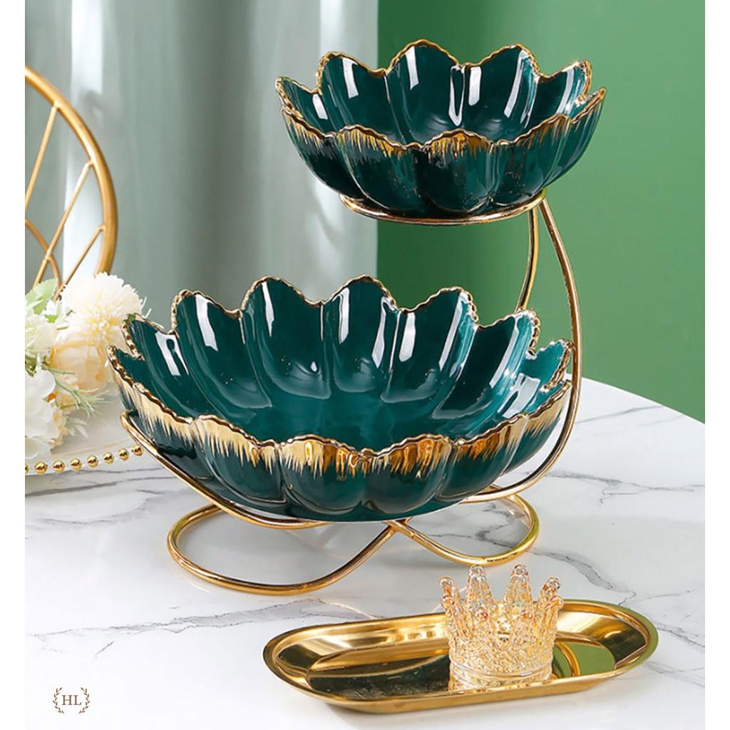 Kệ Sứ 2 Tầng Bắc Âu - Home Decor | Bát Tô sứ kèm kệ inox 2 tầng phong cách VINTAGE 2023