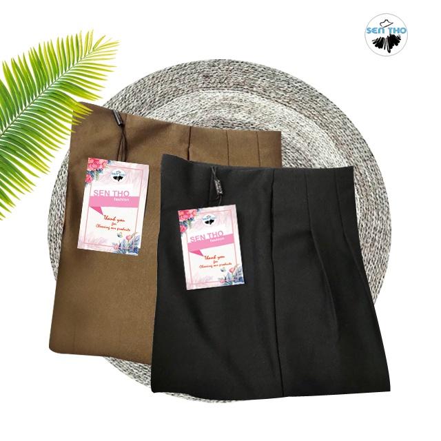 Quần Baggy Nữ Công Sở Xếp Ly Cạp Liền, Hai Khuy Chất Vải Cotton 2 Biên Nhẹ Mát Mau Đen Nâu Tây Trẻ Trung
