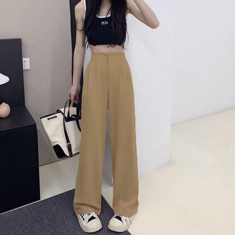 Quần ống rộng nữ cạp lưng cao 1 cúc dáng dài ống đứng , chất liệu co giãn nhẹ nhàng thích hợp đi học , đi làm MS: 1