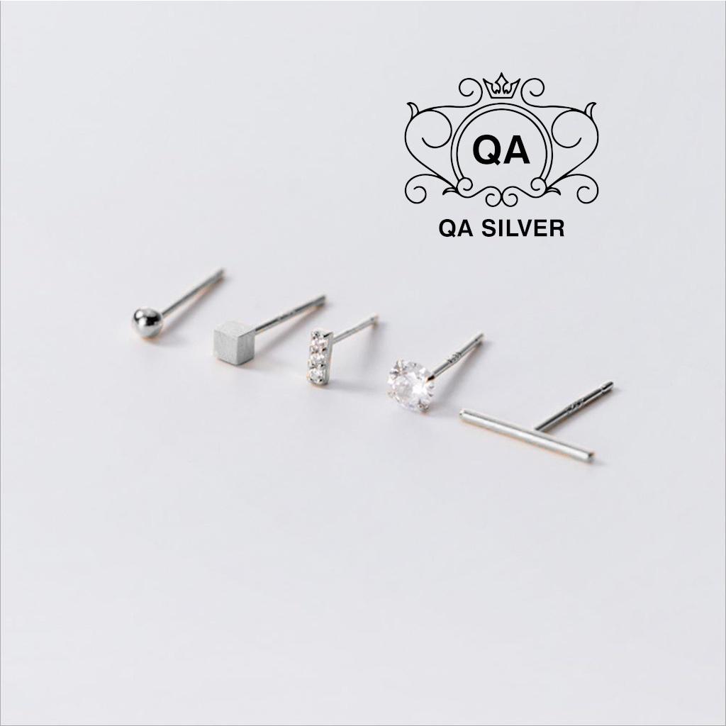 Set bông tai bạc 925 nụ 5 món khuyên đính đá trơn nam nữ tối giản S925 MINIMAL Silver Earrings QA SILVER EA200413