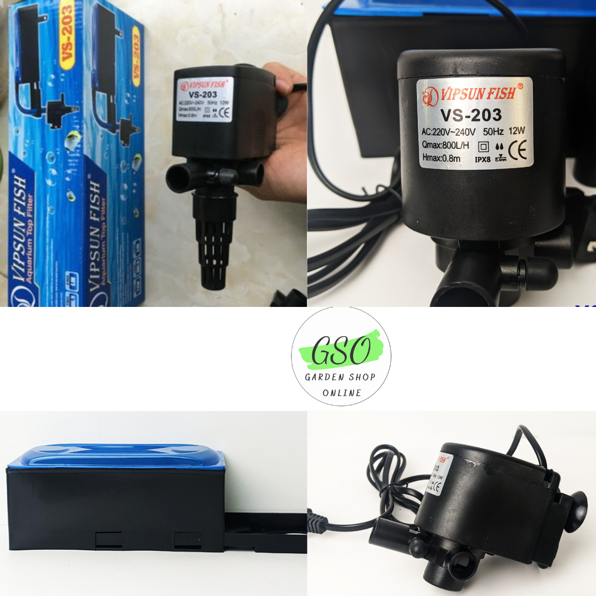 Máy bơm kèm hộp lọc VIPSUN VS-203 công suất 12w - máy lọc nước cho hồ cá - TẶNG kèm bông lọc