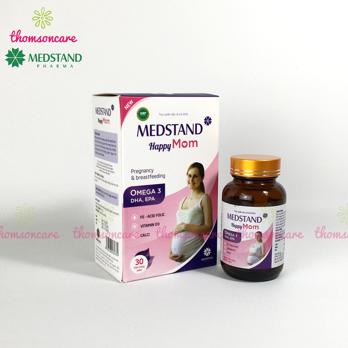 Vitamin bầu Medstand Happy mom - Chứa Omega DHA, sắt, canxi - Bổ sung khoáng chất cho mẹ mang thai và sau sinh, cho con bú