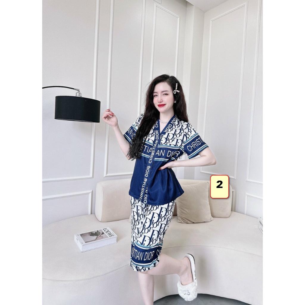 Bộ Mặc Nhà Quần Lững,Áo Cổ V, Lụa Xước 45-58kg