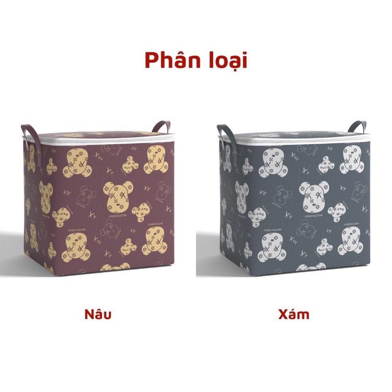 Túi đựng chăn màn quần áo cỡ lớn có nắp dây kéo 2 chiều in họa tiết đẹp sắc nét không phai màu hình gấu Brick