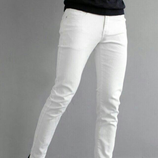 Quần jean nam trắng trơn sang trọng cao cấp fom ôm - hình thật bên cạnh