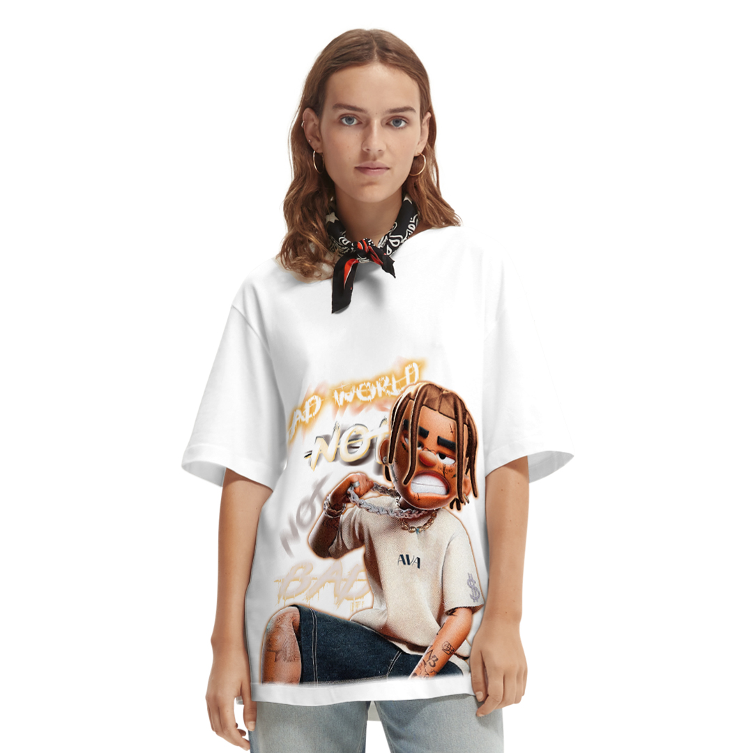 Áo thun tay lỡ AVAUNIQUE Chất Cotton dáng Unisex BAD WORLD NOT BAD