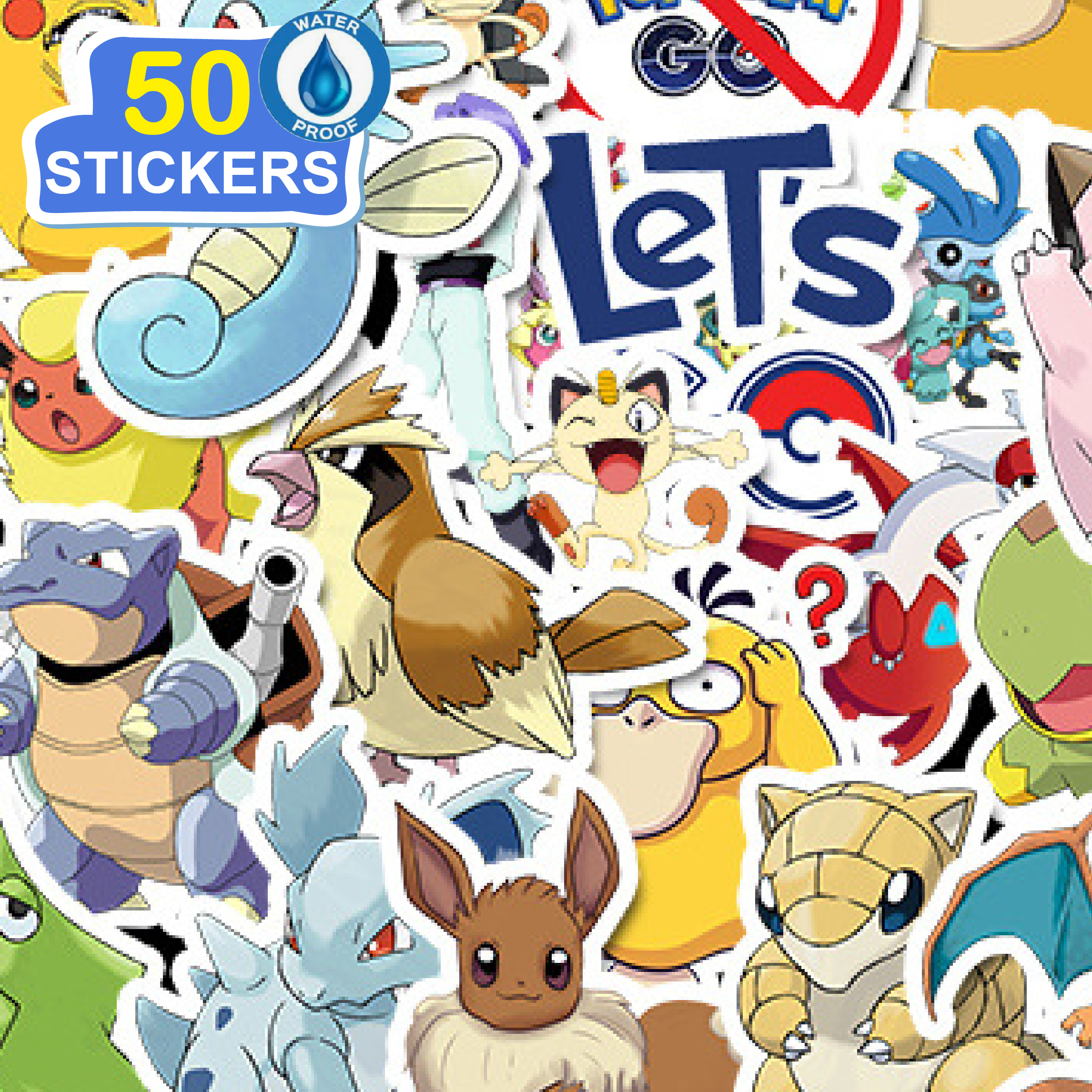 50 Stickers hoạt hình Pokemon hình dán dễ thương trang trí laptop, điện thoại, ipad, cốc nước, sổ tay, vali du lịch, scooter, ván trược - Chống thấm nước - FiDi