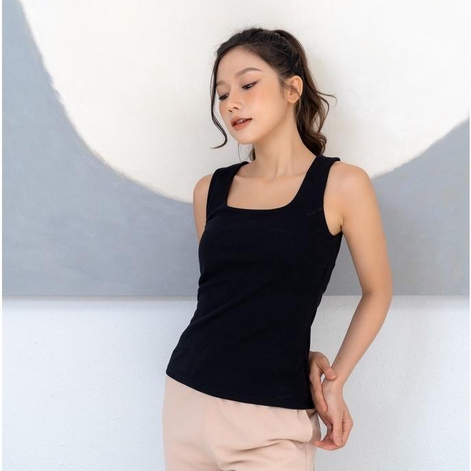 Áo cổ vuông nữ hai dây, dáng dài DERCE - Áo sát nách chất thun gân co giãn, form thoải mái giấu bụng GINE STORE