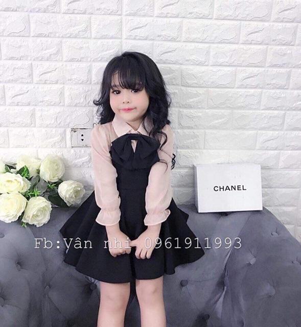 Set đầm váy mẹ bé cổ nơ