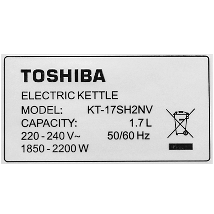 Bình đun siêu tốc Toshiba 1.7 lít KT-17SH2NV - HÀNG CHÍNH HÃNG