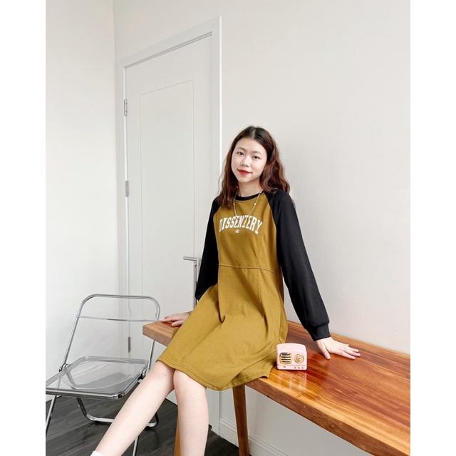 Váy phông nữ dài tay phối đen chữ ngực disseniery v238304 germe