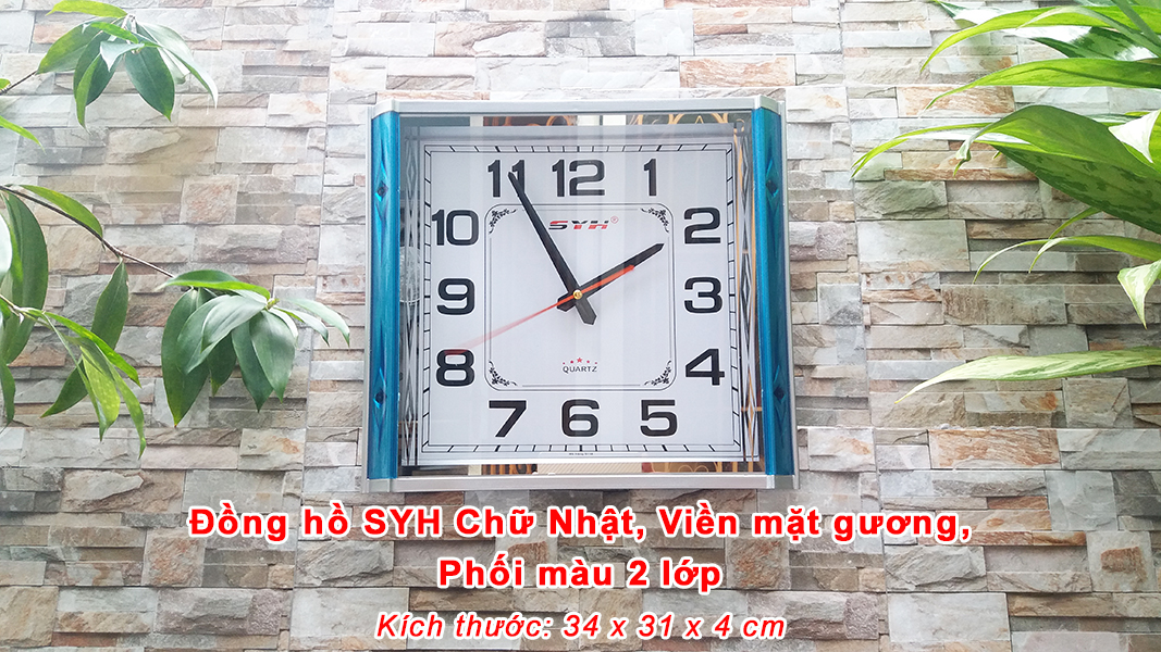 Đồng Hồ Chữ Nhật Viền Mặt Gương, Thiết Kế Phối Màu 2 Lớp