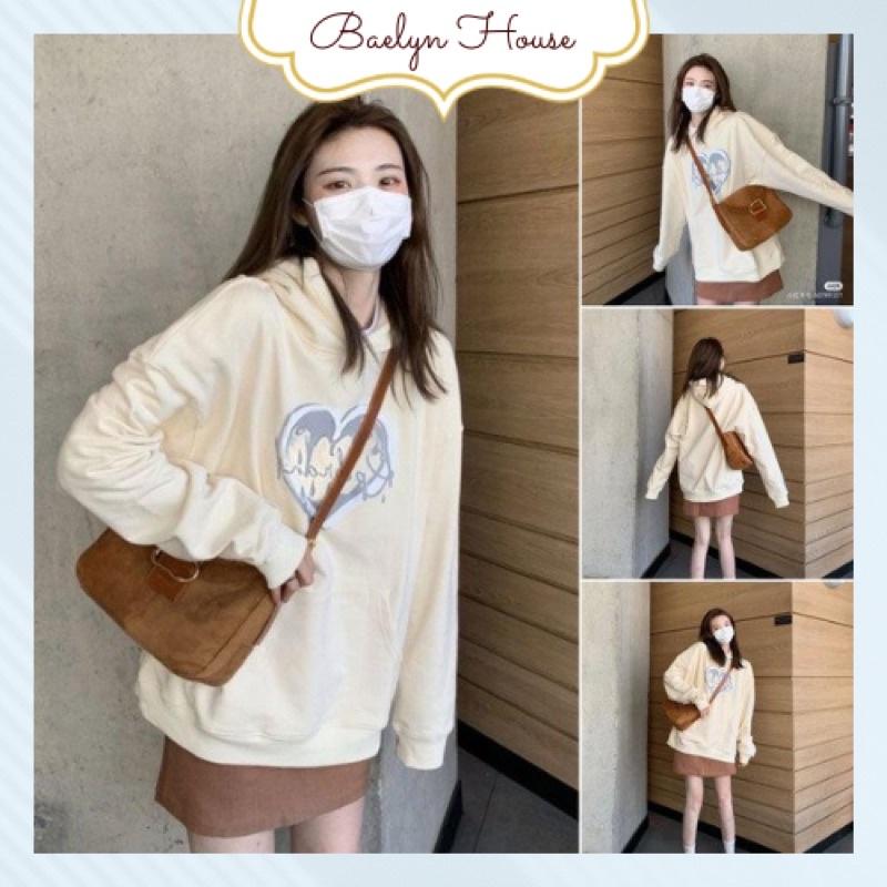 Set uzzlang áo hoodie màu kem kèm chân váy nâu kaki - Hàng chuẩn QCCC